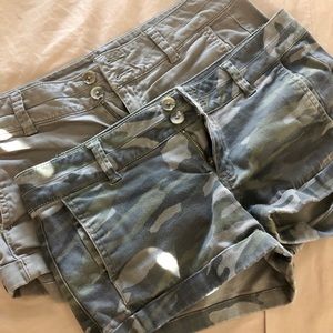 2 pair Express shorts, camo, olive green, sz 6